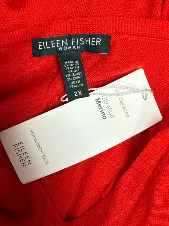 NWT Eileen Fisher Ultraline Merino Wool Bright Red V-Neck Tunic